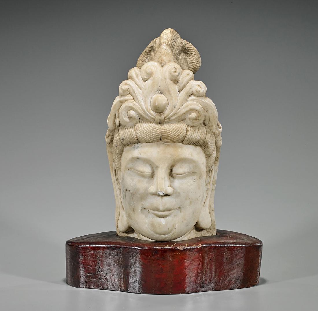 Large Old Chinese Carved Marble Head of Guanyin (1 of 1)