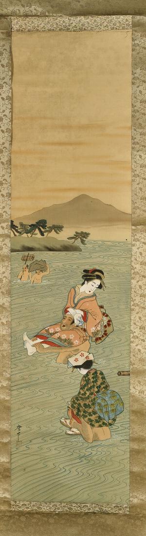Old Japanese Silk Scroll: Figural Scene (1 of 2)