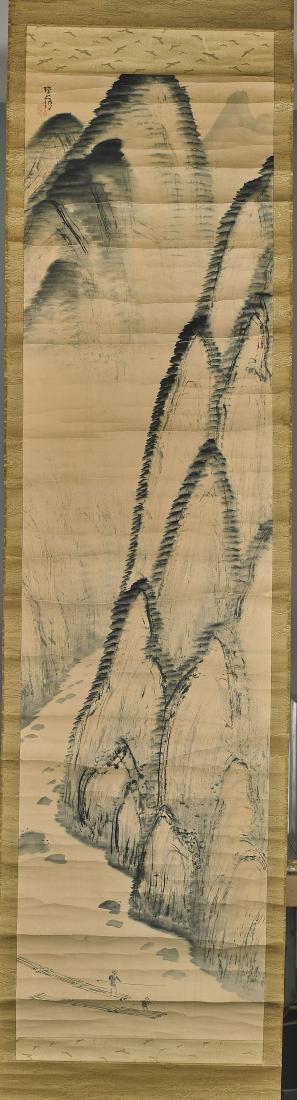 Old Japanese Paper Scroll: Figural Landscape (1 of 2)