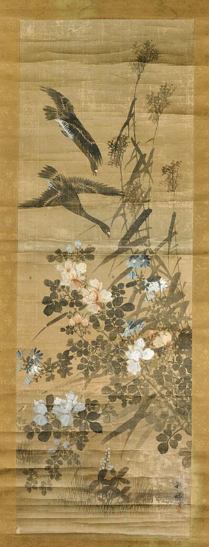 Old Japanese Silk Scroll After Okamoto Shuki (1 of 2)