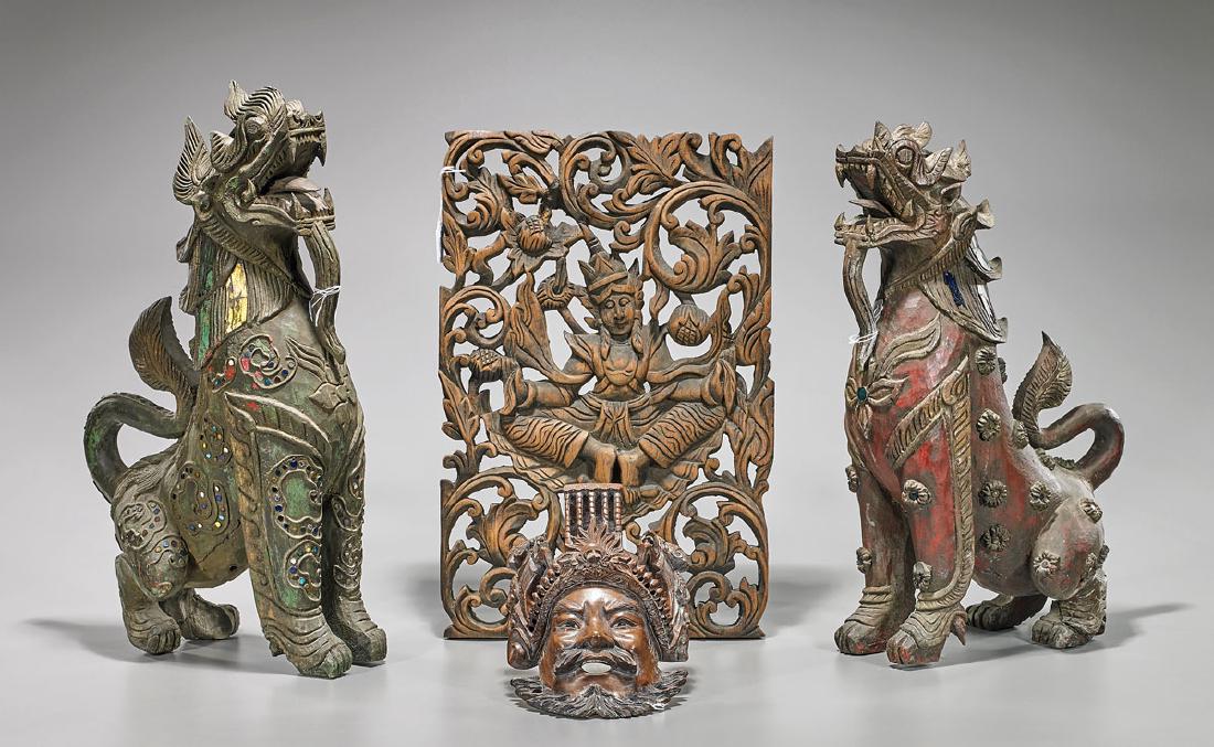 Group of Four Carved Wood Items (1 of 1)
