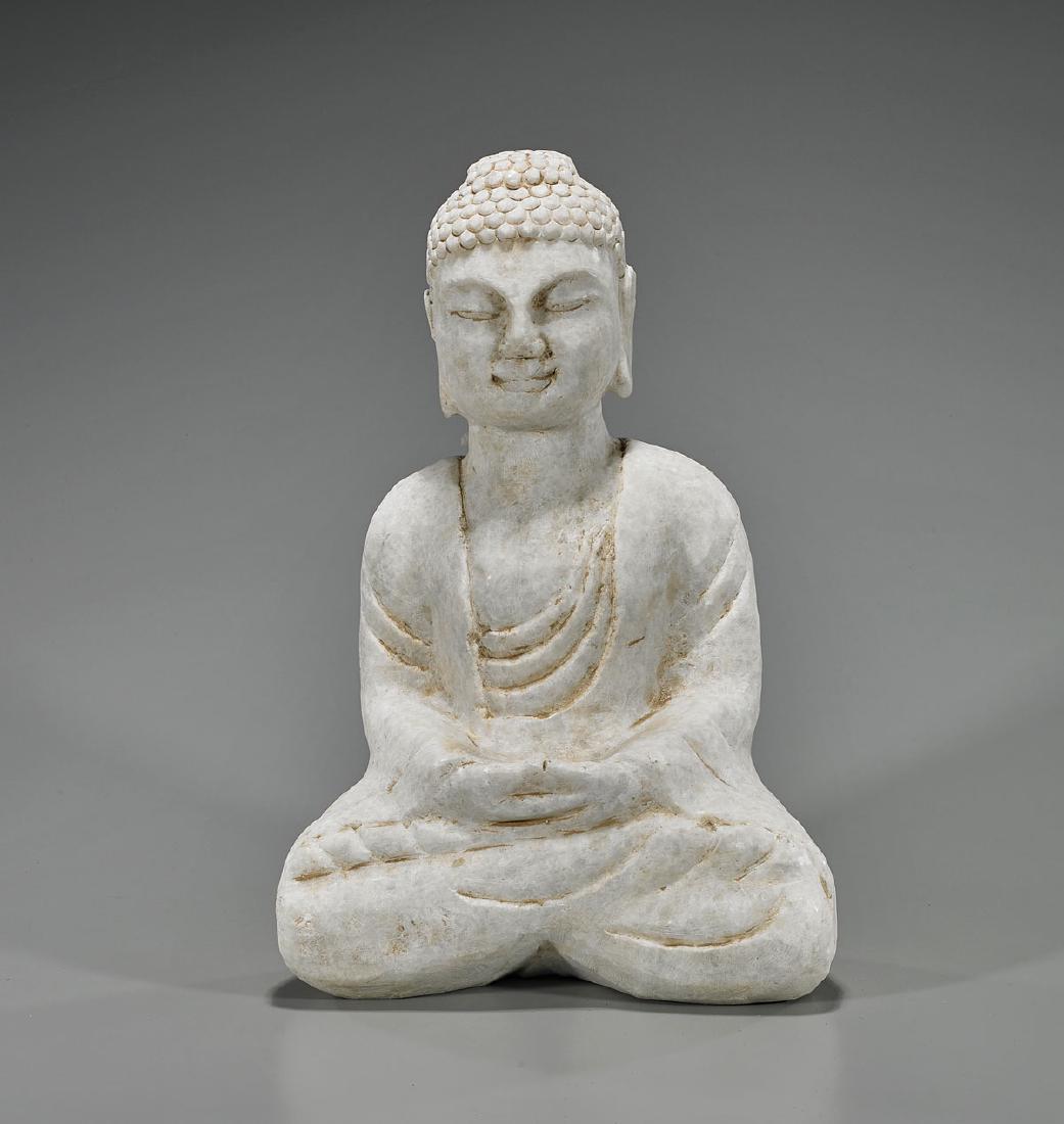 Chinese Carved Marble Seated Figure of Buddha (1 of 1)