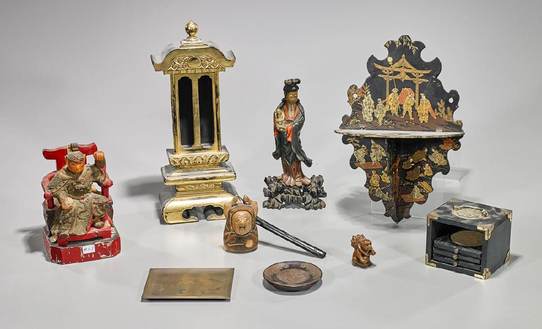 Eight Various Antique Wood & Lacquer Items (1 of 1)