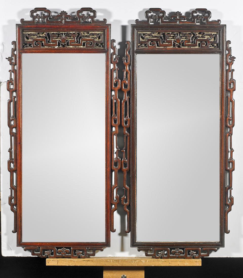Pair Chinese Carved Wood Mirrors (1 of 1)