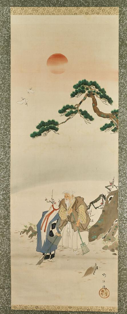 Two Japanese Silk Scrolls: Figures & Landscape (1 of 4)