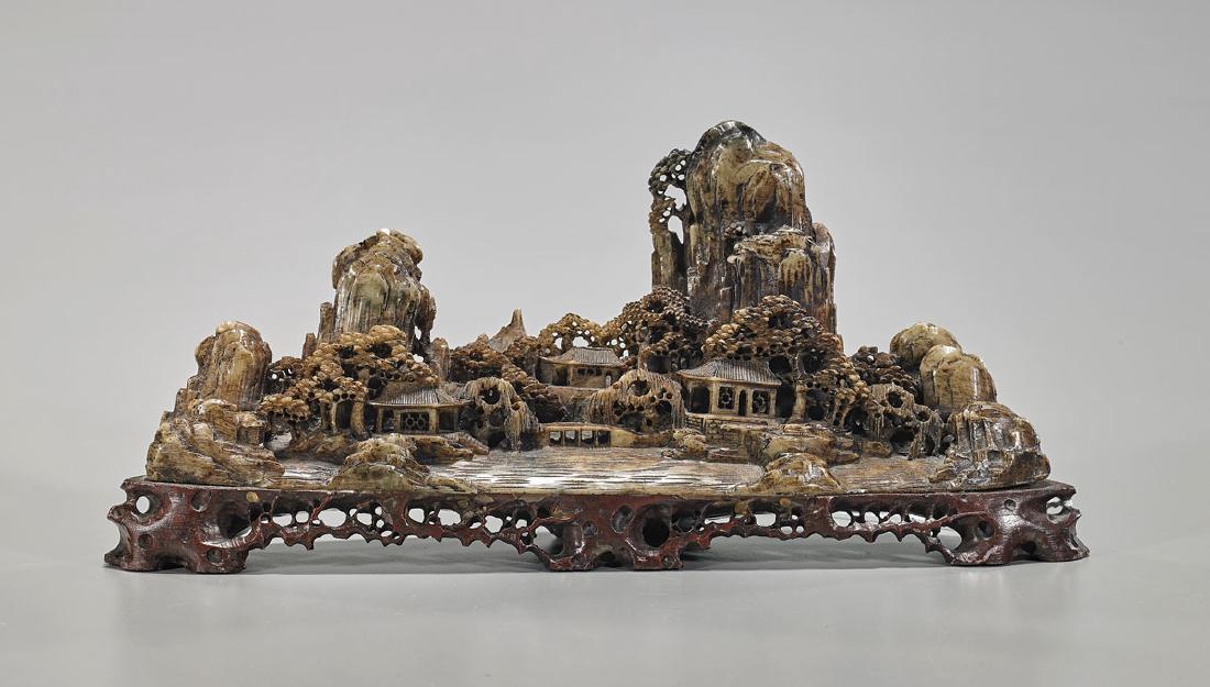 Old Chinese Carved Soapstone Mountain (1 of 1)