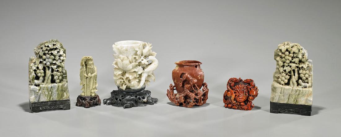 Group of Six Old Chinese Carved Soapstone Pieces (1 of 1)
