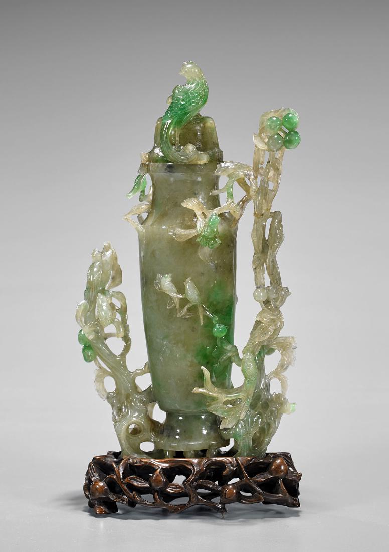 ANTIQUE CHINESE CARVED JADEITE VASE