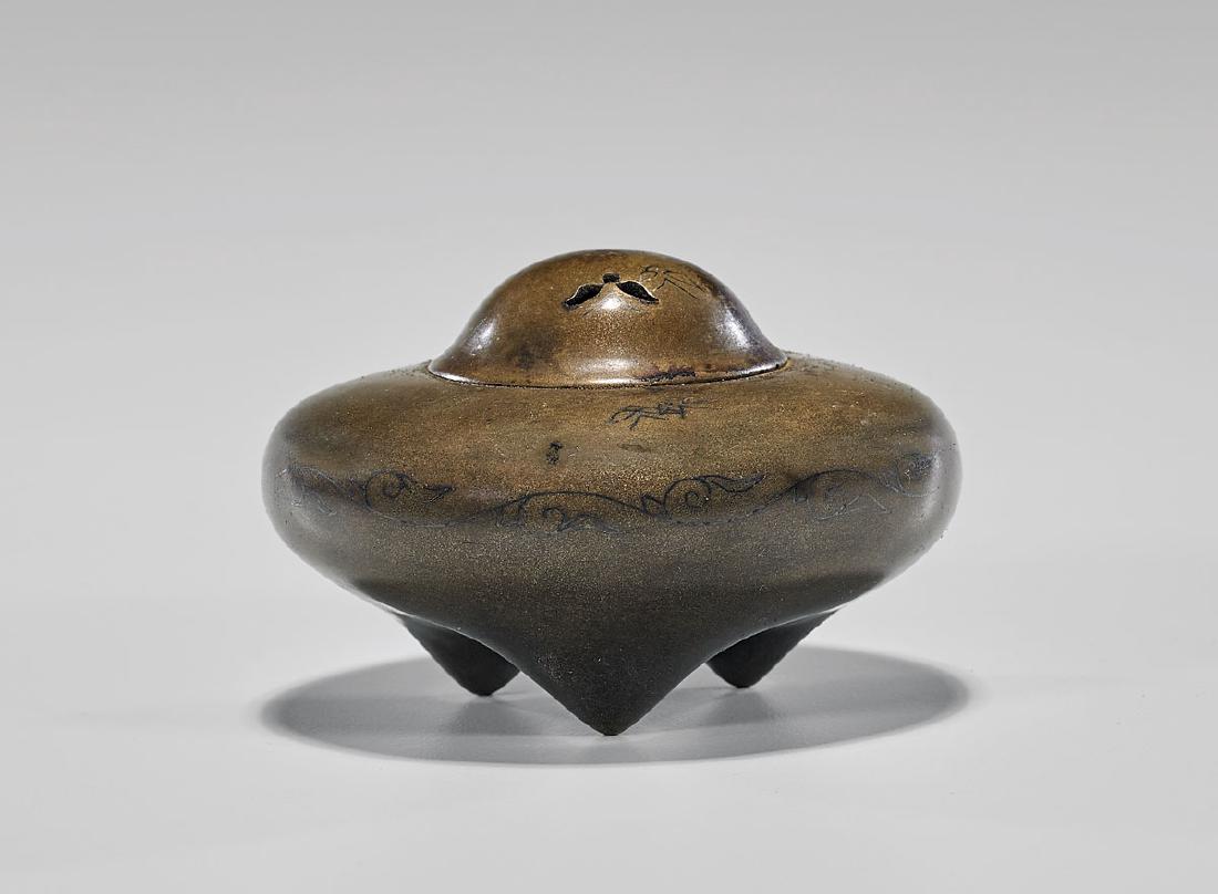 ANTIQUE JAPANESE INLAID BRONZE CENSER (1 of 2)
