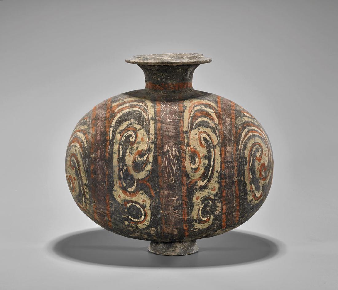 HAN DYNASTY PAINTED POTTERY COCOON VASE (1 of 3)