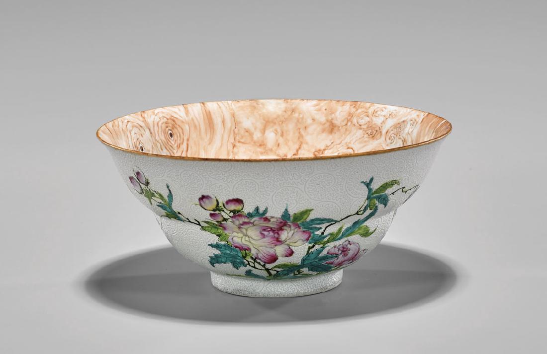 QIANLONG PERIOD FAMILLE ROSE FAUX BOIS BOWL (1 of 4)