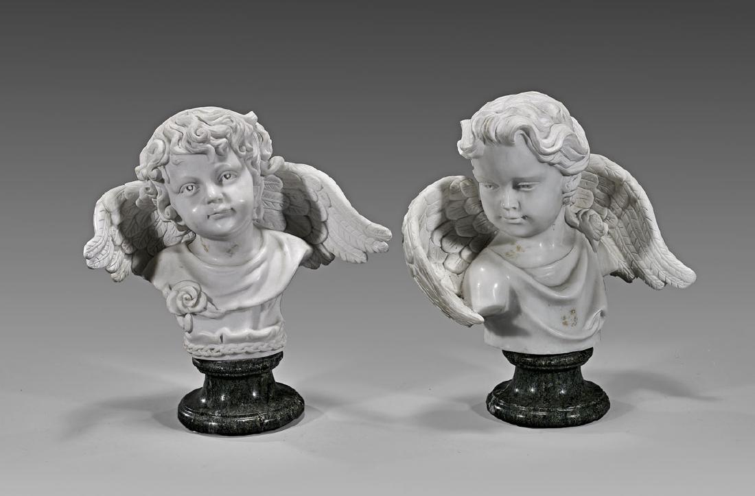 PAIR WHITE MARBLE BUSTS: Cherubs (1 of 1)