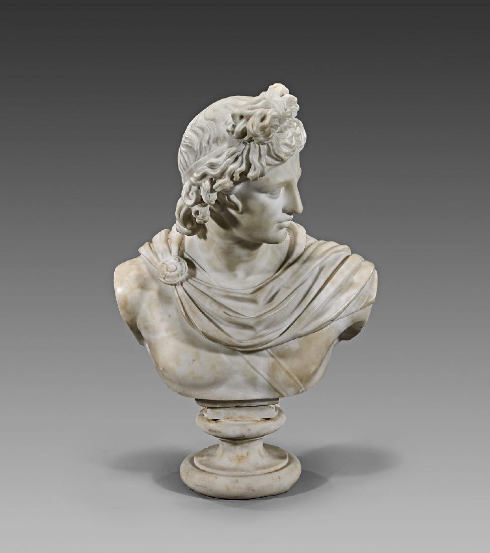 ANTIQUE ITALIAN ALABASTER BUST: Apollo Belvedere (1 of 3)