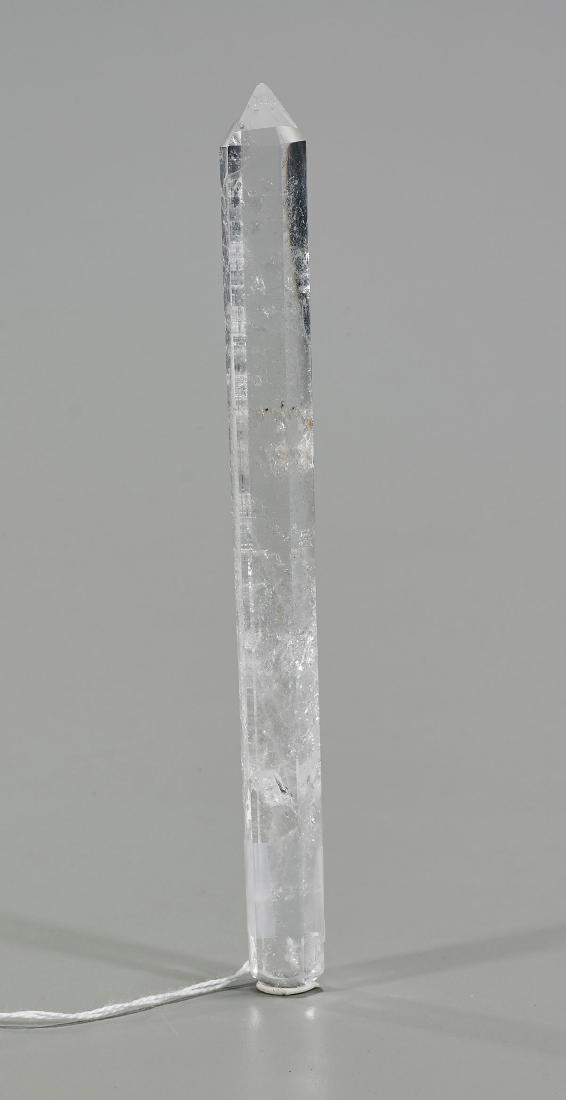 Chinese Carved Rock-Crystal Quartz Point: Chinese carved rock-crystal quartz; of mostly translucent coloration with some icy suffusions; of pointed, prism-like form; Provenance: Collection of Stuart H. Salsbury; L: 6 7/8"