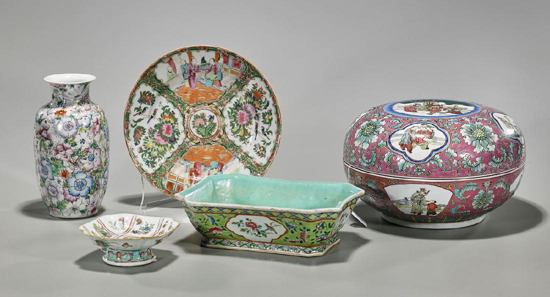 Group of Five Antique Chinese Enameled Porcelains (1 of 1)