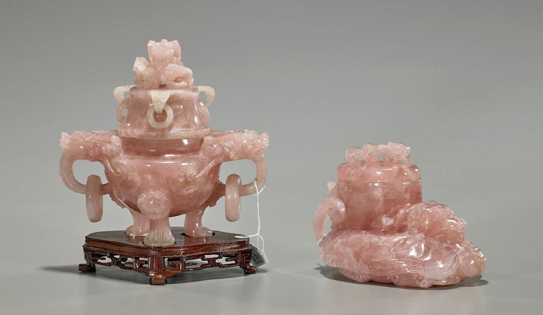 Two Chinese Carved Rose Quartz Vessels (1 of 1)
