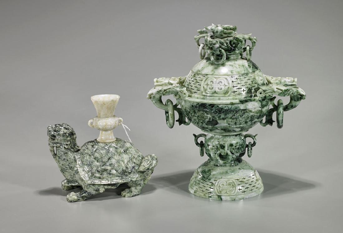 Carved 'Honan Jade' Censer & Turtle (1 of 1)