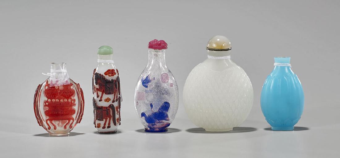 Group of Five Various Chinese Glass Snuff Bottles (1 of 1)