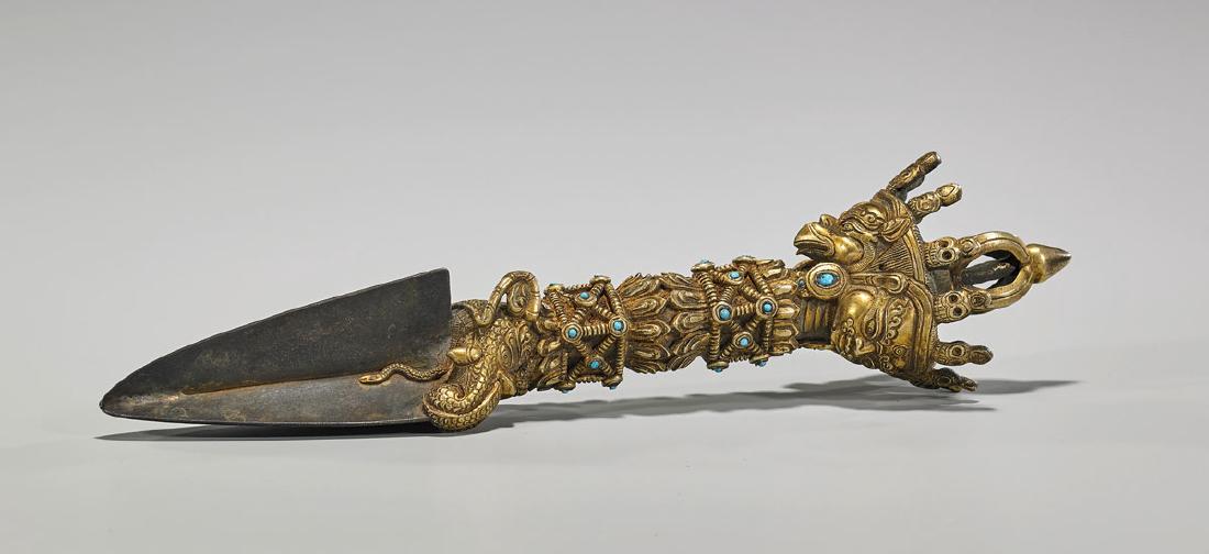 Nepalese Gilt Bronze Phurba Dagger