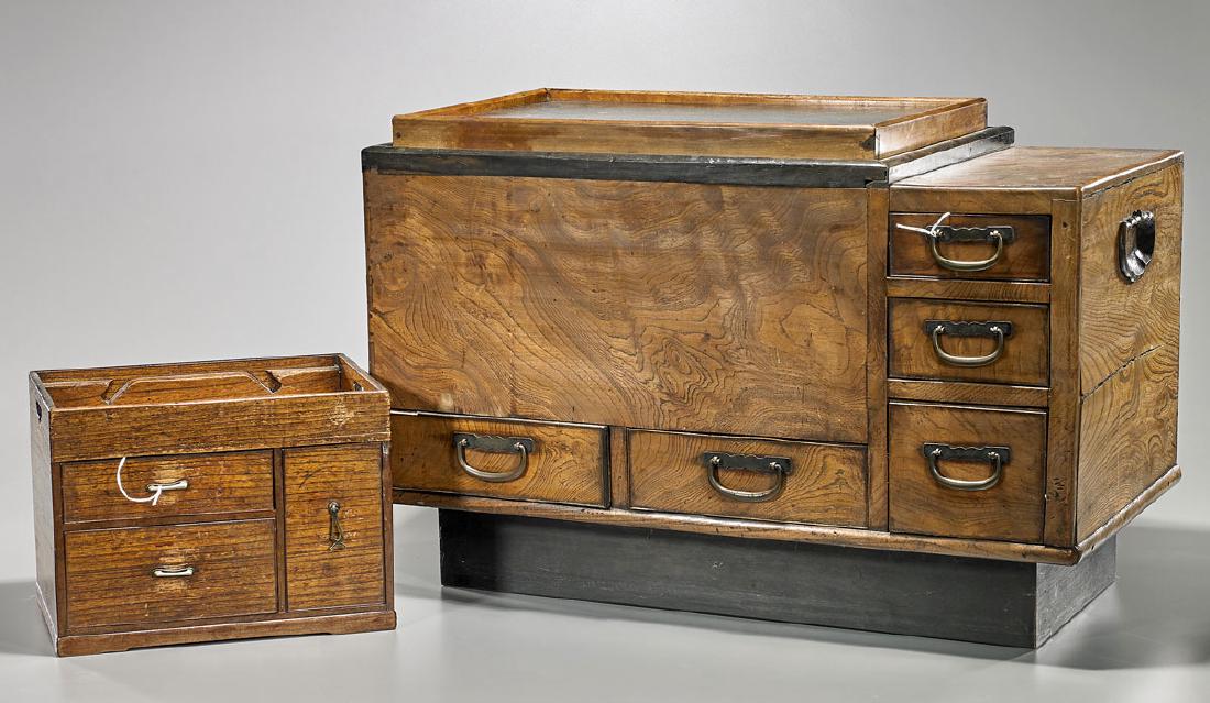 Two Antique Japanese Wood Pieces: Hibachi & Cabinet (1 of 3)