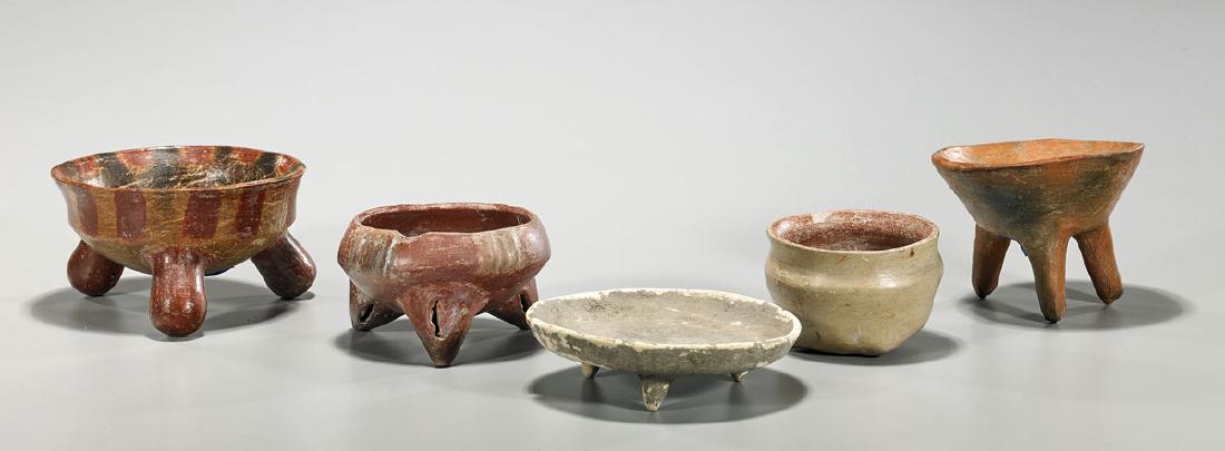 Group of Five Pre-Columbian Footed Pottery Pieces (1 of 1)