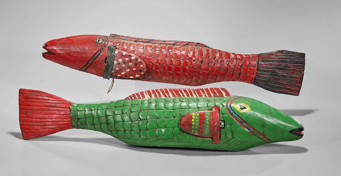 Two Bozo Wood & Polychrome Fish Puppets (1 of 1)