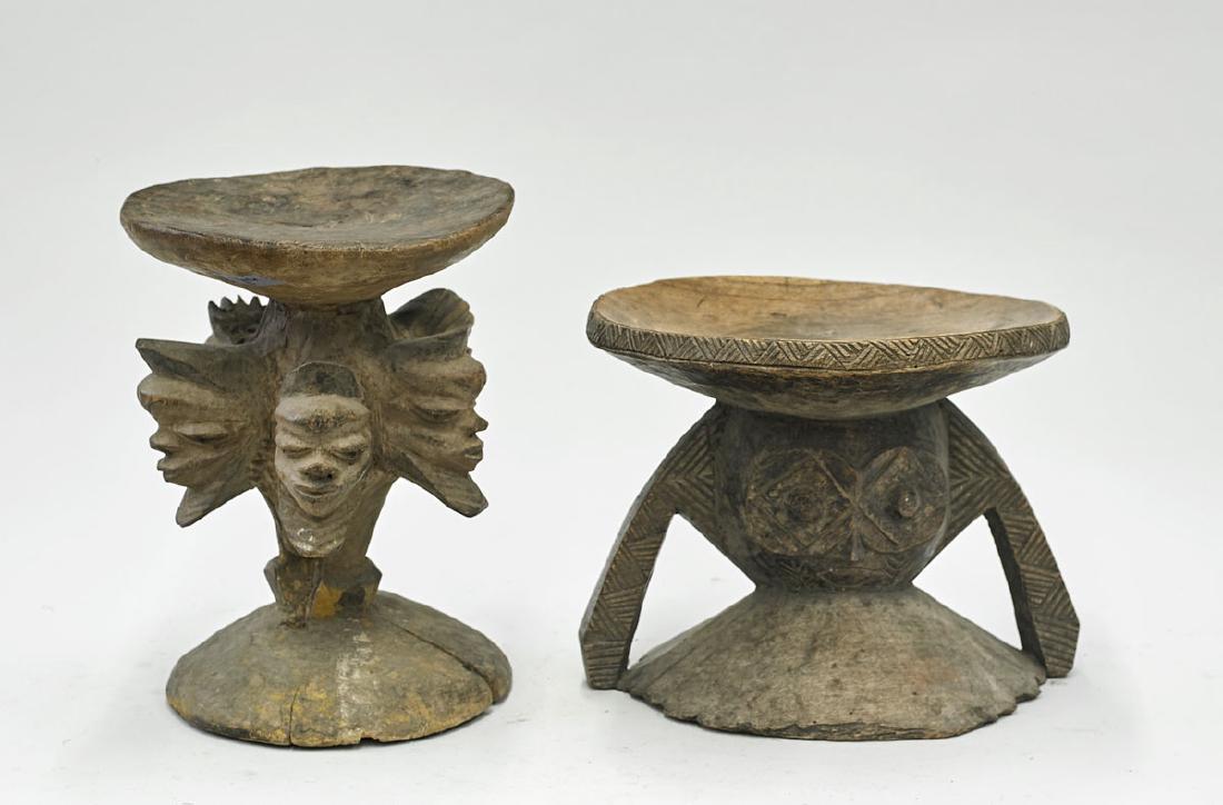 Two Elaborately Carved African Wood Stools: Mask Motifs (1 of 1)