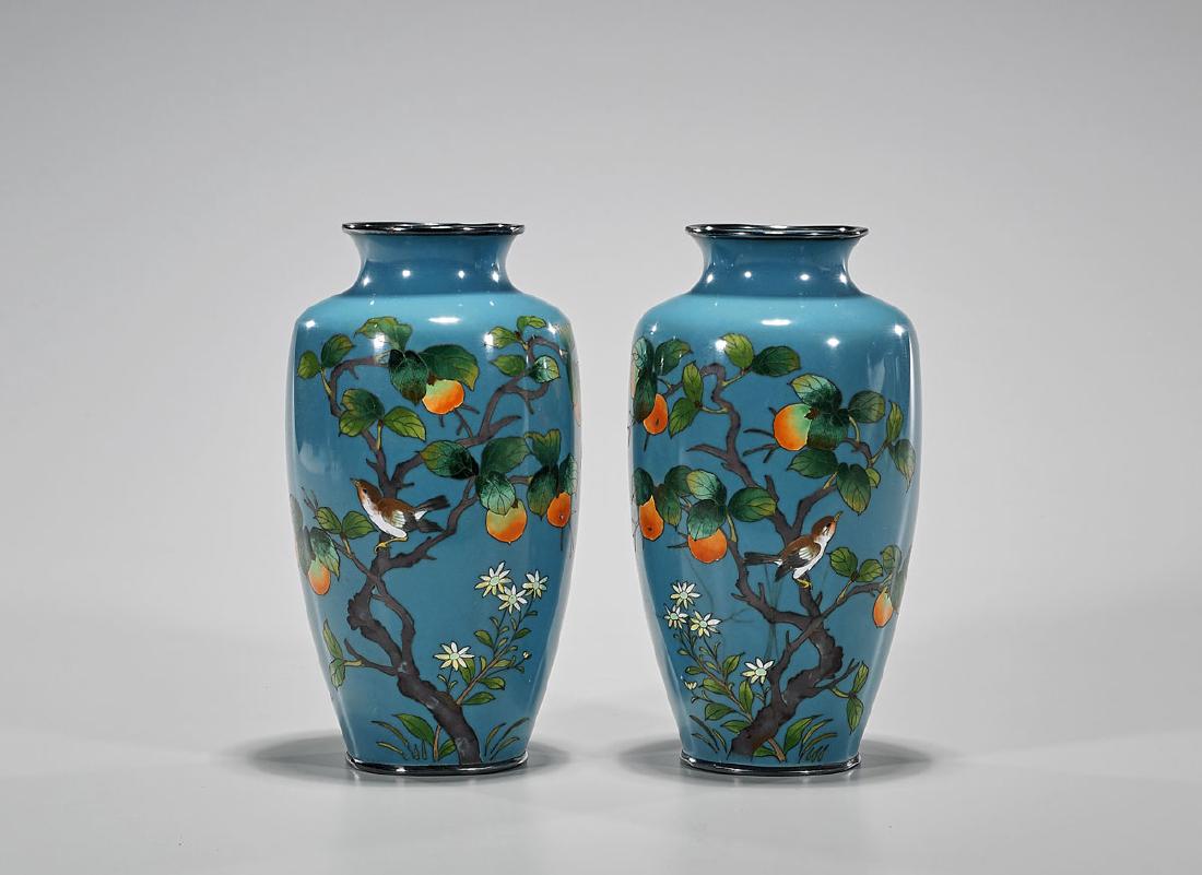 Pair Old Japanese Cloisonne Enamel Vases (1 of 1)