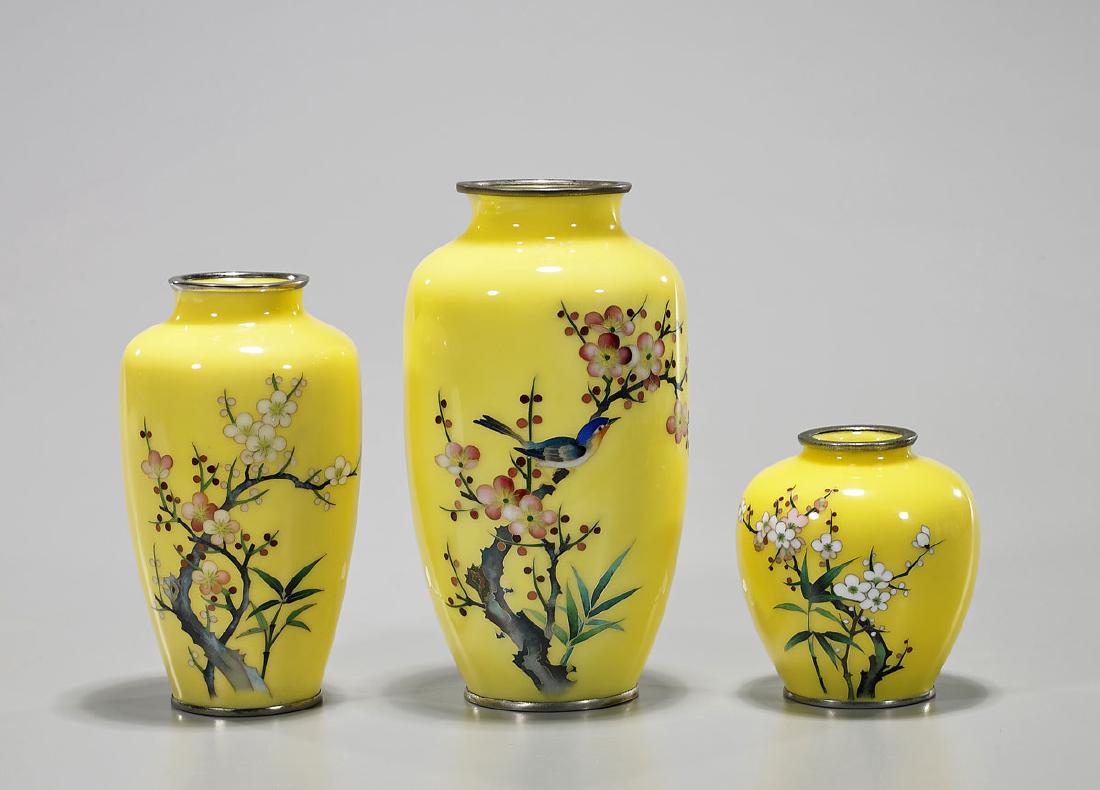 Three Old Japanese Yellow Ground Cloisonne Enamel (1 of 2)