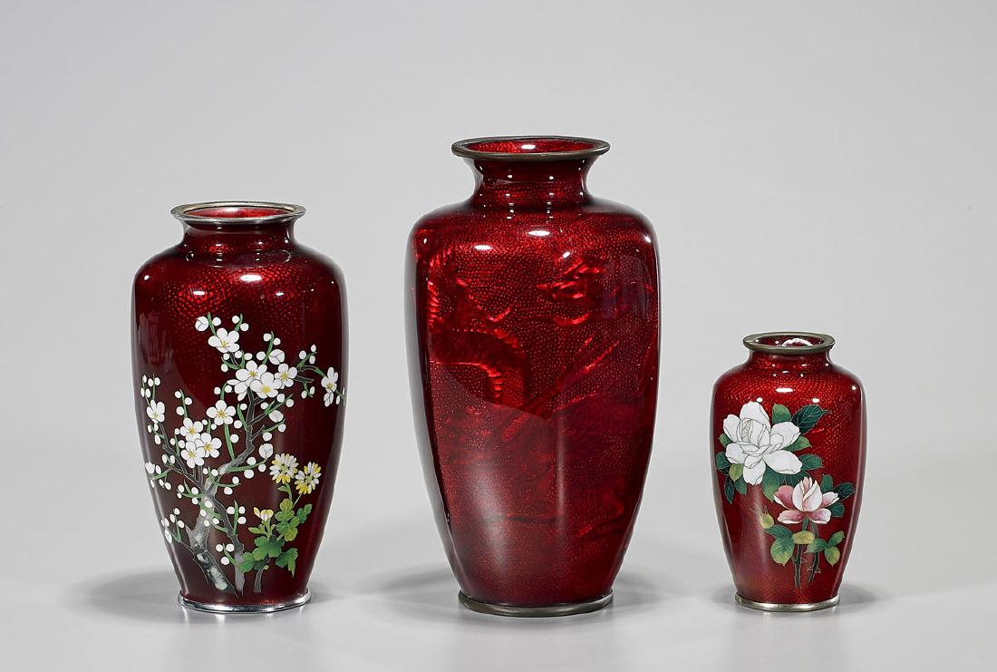 Group of Three Old Japanese Ginbari Cloisonne Enamel (1 of 2)