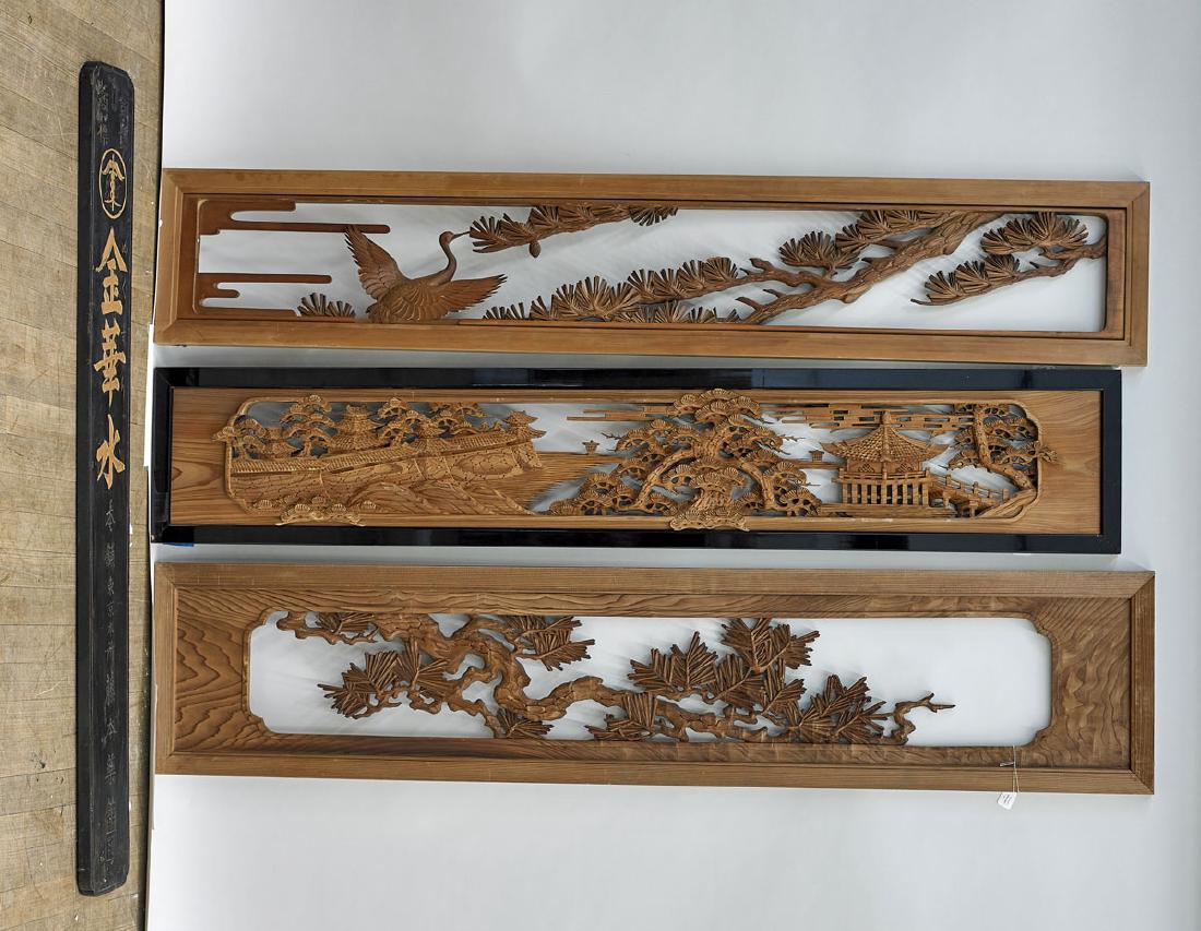 Group of Four Japanese Carved Wood Panels (1 of 1)