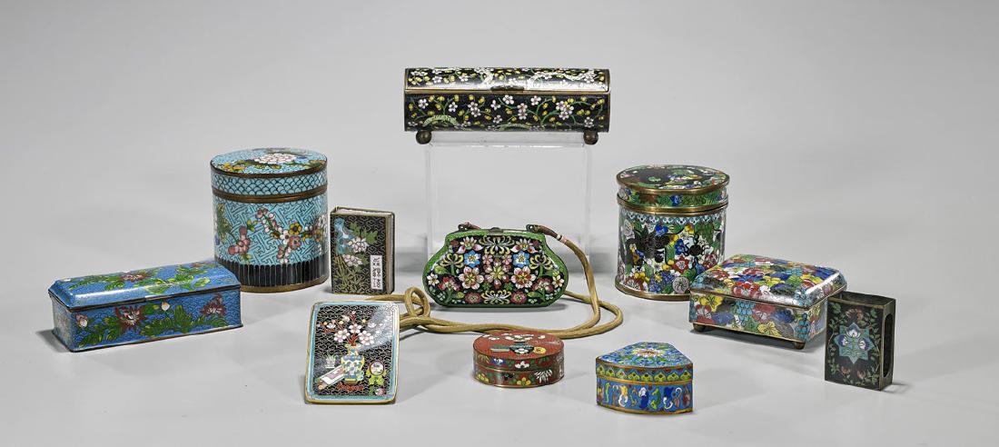 Ten Small Old & Antique Chinese Cloisonne Enamel Boxes (1 of 1)