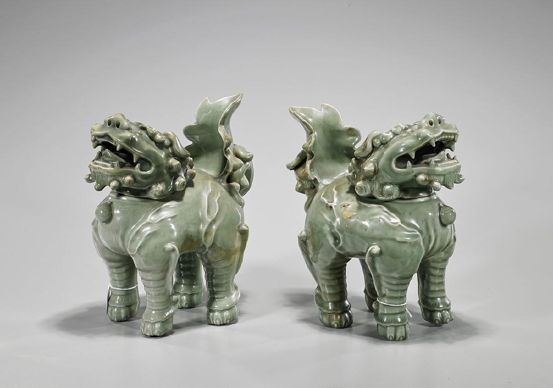 Pair Antique Chinese Celadon Glazed Ceramic Lion (1 of 1)