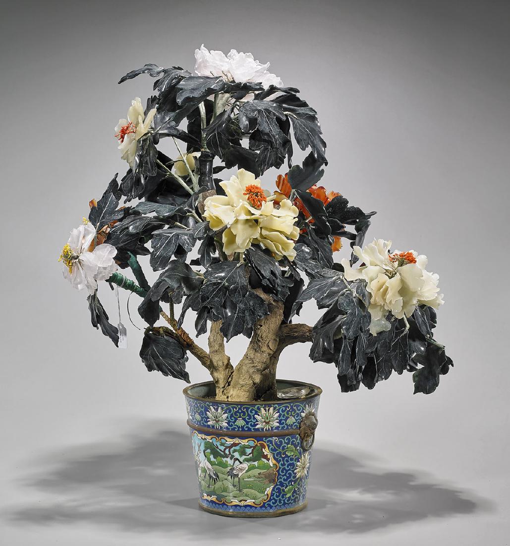 Large Old Chinese Hardstone 'Tree' in Cloisonne Enamel (1 of 1)