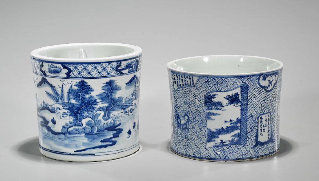 Two Chinese Blue & White Porcelain Brushpots (1 of 2)