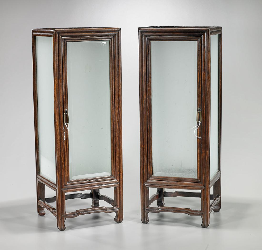 Pair Antique Chinese Hardwood & Glass Lanterns (1 of 1)