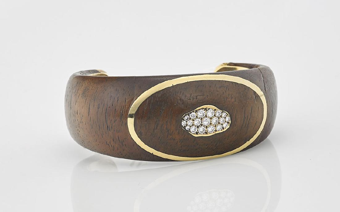Tiffany & Co. 18K Yellow Gold, Wood & Diamond Bracelet (1 of 1)
