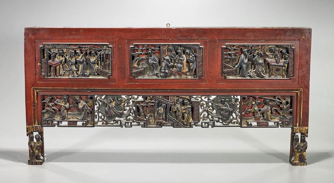 Antique Chinese Carved & Lacquered Wood Panel (1 of 1)