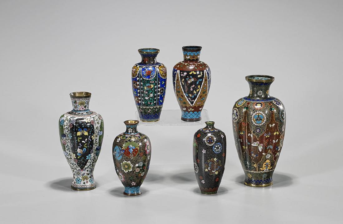 Six Small Old & Antique Japanese Cloisonne Enamel Vases (1 of 1)