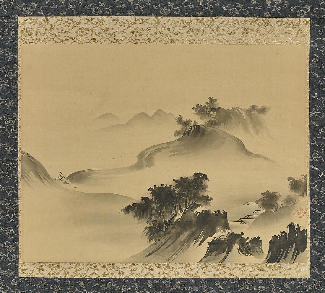 Pair Japanese Silk Scrolls: Landscapes (1 of 4)