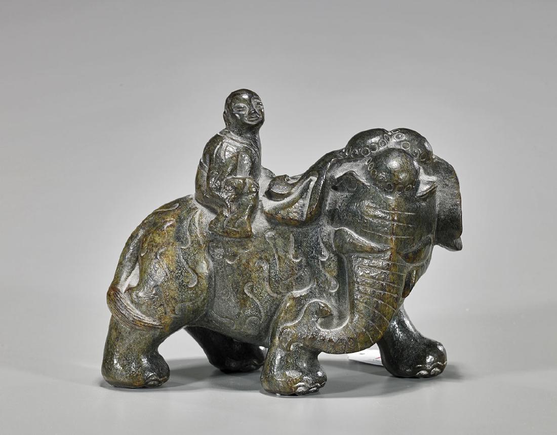 Old Chinese Carved Hardstone Elephant & Rider (1 of 1)