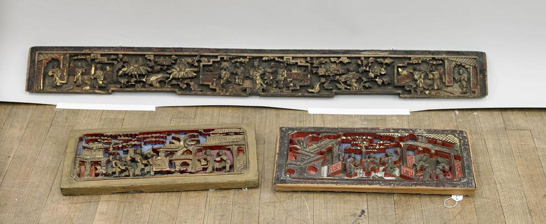 Group of Three Old & Antique Chinese Figural Panels (1 of 1)