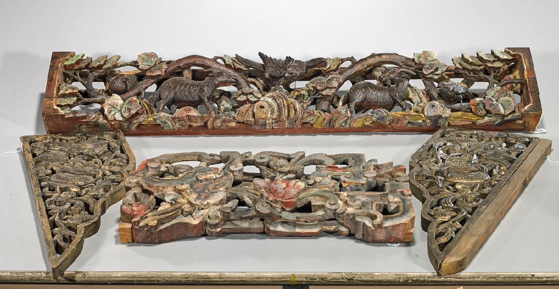 Four Various Old & Antique Asian Polychrome Wood Panels (1 of 1)