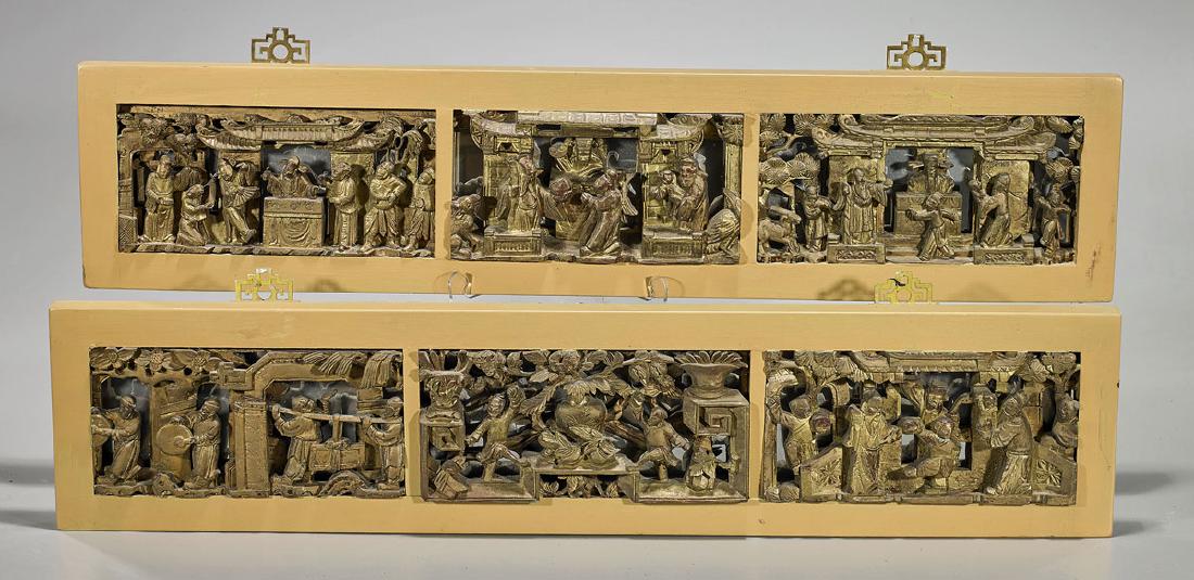 Group of Six Antique Chinese Carved Wood Figural Panels (1 of 1)