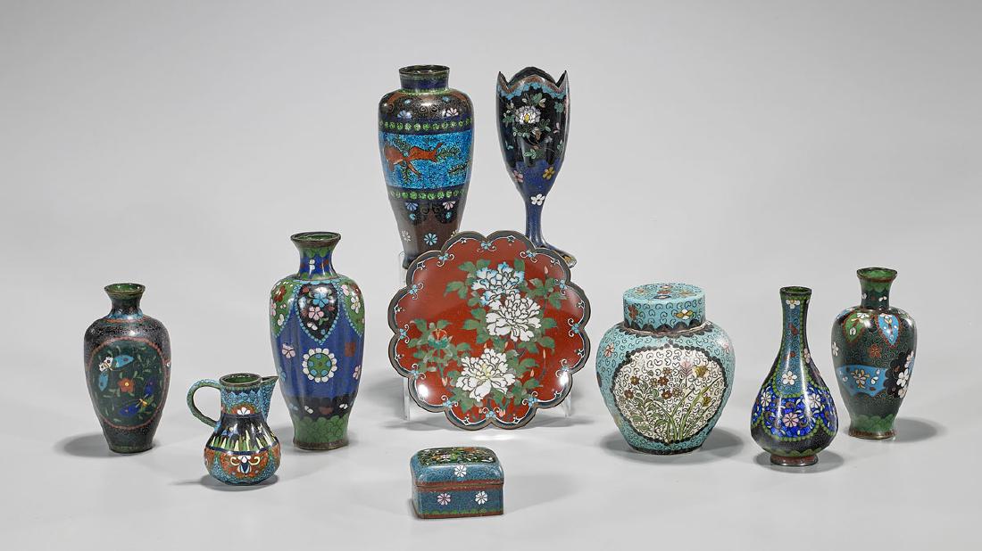 Ten Small Old & Antique Japanese Cloisonne Enamel (1 of 1)
