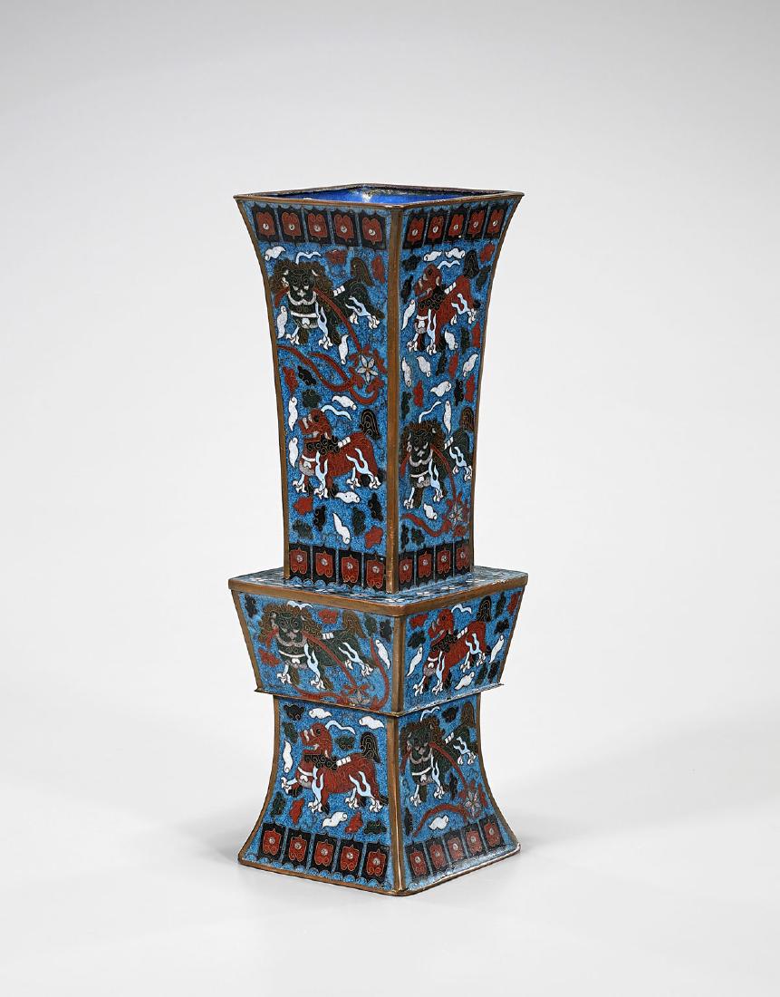 Old Chinese Cloisonne Enamel Squared Beaker Vase (1 of 1)
