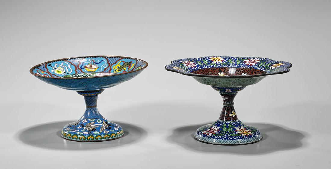 Two Old Chinese Cloisonne Enamel Stem Dishes (1 of 2)