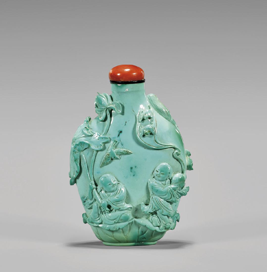 OLD CARVED TURQUOISE SNUFF BOTTLE (1 of 3)