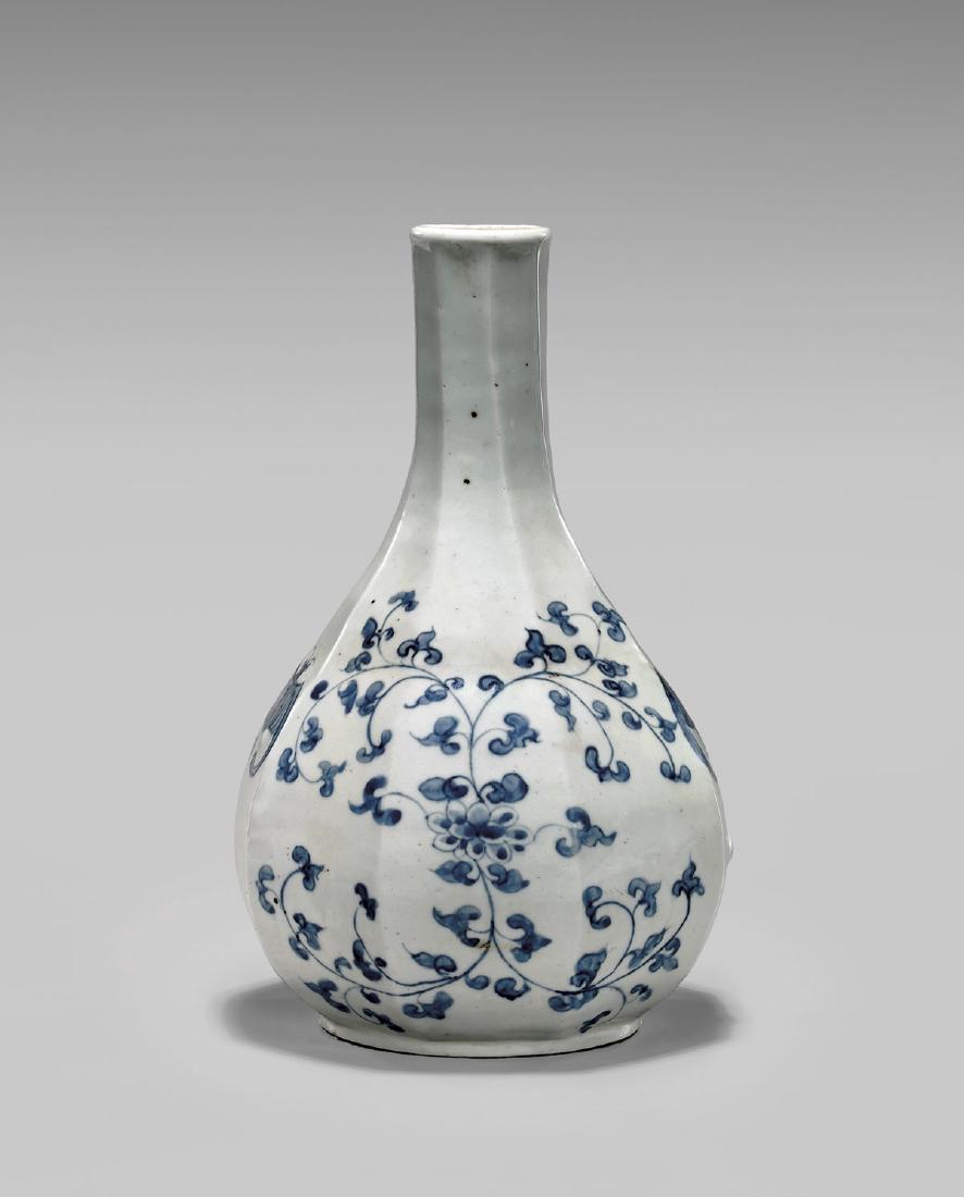 ANTIQUE KOREAN FACETED PORCELAIN VASE: Bats (1 of 4)