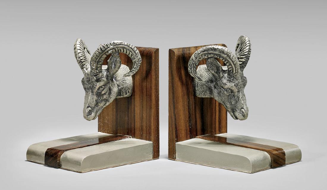 PAIR VINTAGE GUCCI BOOKENDS: Rams' Heads (1 of 3)